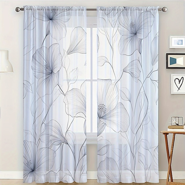  2-piece Set of Plant Floral Pattern Sheer Window Decoration, Screen Windows Can Be Used For Privacy Protection Room Decoration Bedrooms Kitchens