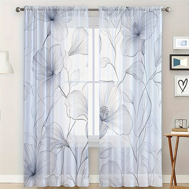 2-piece Set of Plant Floral Pattern Sheer Window Decoration, Screen Windows Can Be Used For Privacy Protection Room Decoration Bedrooms Kitchens4