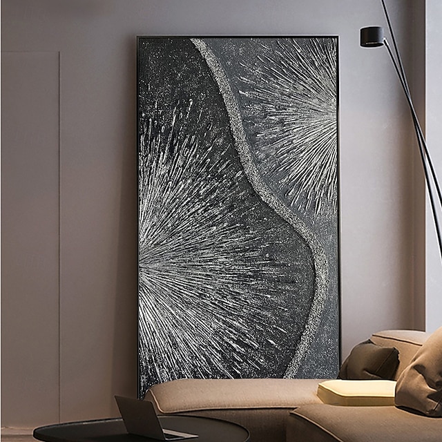  Dipinto a olio fatto a mano su tela, decorazione da parete, opera d'arte contemporanea astratta in argento con texture, per la casa, il soggiorno, su telaio teso, dipinto appeso/dipinto arrotolato