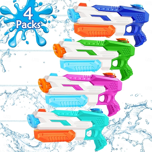  Lot de 4 pistolets à eau pour enfants et adultes, super pistolet à eau à longue portée et grande capacité pour garçons et filles, piscine d'été, plage, extérieur, jouets de combat d'eau, cadeaux de fête (aléatoire)
