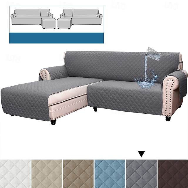  Quilted Sofa Slipcover L Shape Sofa Cover Sectional Couch Cover Chaise Lounge Slip Cover Reversible Sofa Cover Furniture Protector Cover for Pets Kids Children Dog Cat