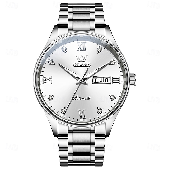  OLEVS Heren Mechanisch Horloge Minimalistische Mode Automatisch Opwindend Lumi-nescerende Datum Week Waterdichte Stalen Horloge