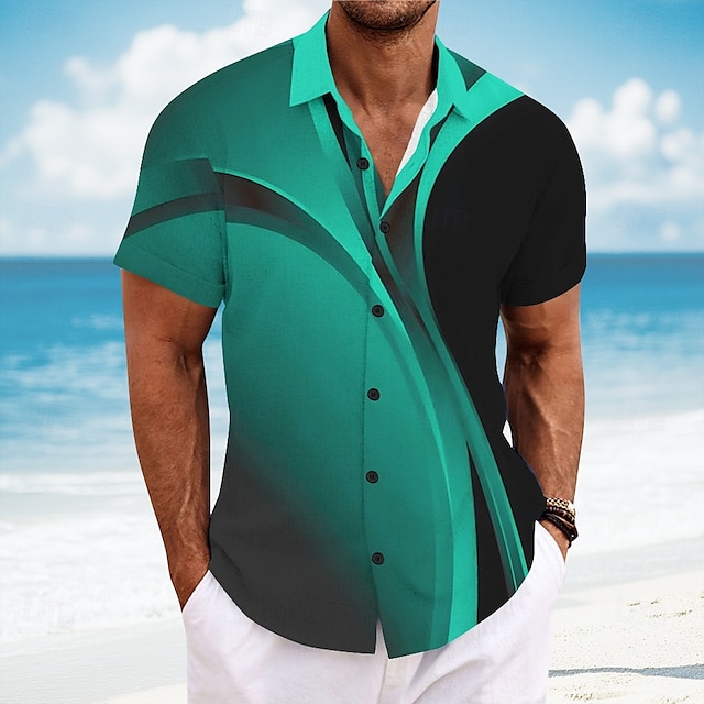  Voor heren Geometrisch Overgangskleur Lijn Overhemd Zomer overhemd Overhemd met knopen Korte mouw Mode-casual Vakantie Dagelijks gebruik Strand Kleding Zomer Lente Strijkijzer 3D-afdrukken