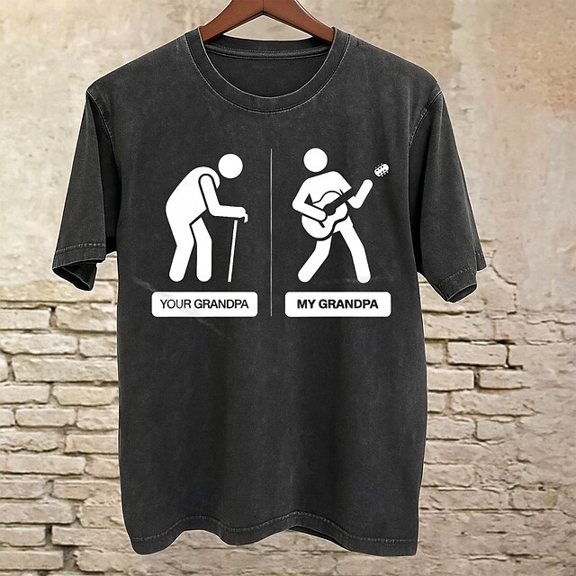 Men's Grandpa T shirt Tee Washed Shirt 100% Cotton Short Sleeve Graphic Shirt Black Comfortable Tee Street Daily Fashion Designer Clothing4