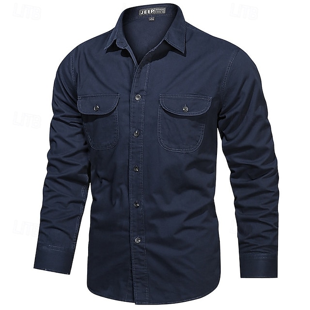  Per uomo Camicia Camicia Estiva Camicia casual Camicia con Bottoni Camicia cargo Blu Kaki Verde militare Manica Lunga Semplice Colletto a Camicia Vacanza Camicia hawaiana Tasca Abbigliamento 100