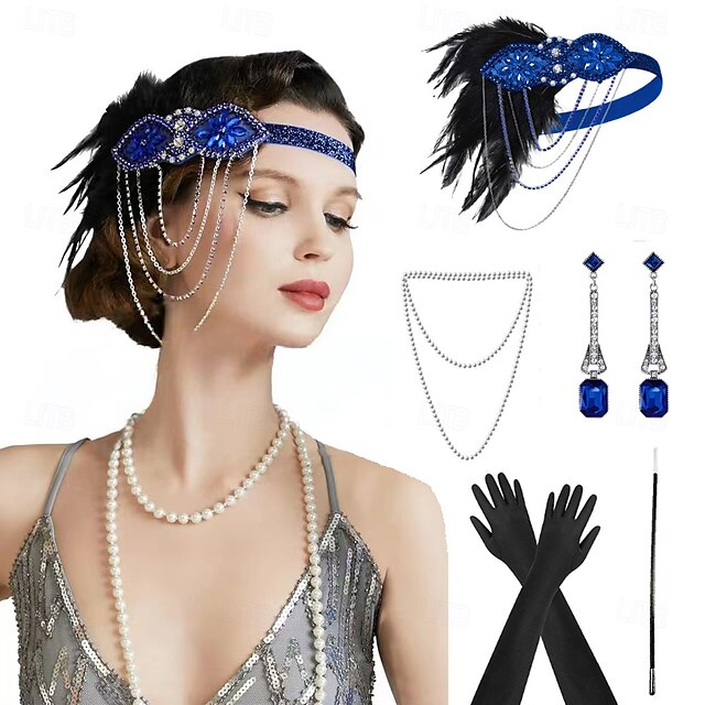 1920-as évek A nagy Gatsby Flapper fejpánt Gyöngyös karkötő Fülbevaló A nagy Gatsby Toll Retro Csillogó glitter Kristály / Strassz Női Farsang Valentin nap Álarcos mulatság Party estélyi viselet
