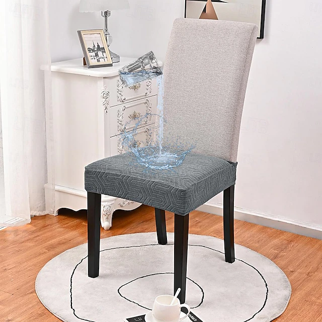 100% Waterproof Chair Seat Covers for Dining Room Chairs 1 Pcs, High Back Dining Chair Cover Stretch Jacquard Chair Seat Slipcovers Protector Removable and Washable Kitchen 15