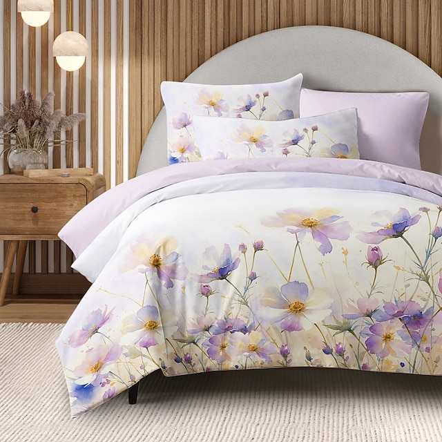  Floral Duvet Cover Set 100% Cotton Soft and Breathable Bedding Featuring Colorful Flowers Lightweight and Durable Quilt Cover Comfortable for All Seasons Easy to Care