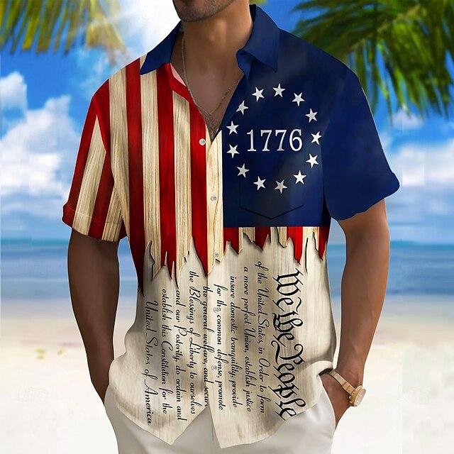 Men's American US Flag Independence Day Patriotic Shirt Casual Shirt Button Up Shirt Short Sleeve Fashion Casual Vacation Holiday Streetwear Summer Spring Turndown 3D Print Collared Shirts Front One4