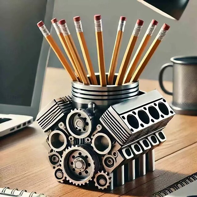 V8 Engine Pen Holder for Desk, Cool Desk Organizer for Men, Unique Mechanical Engine Decor, Pencil Holder, Gift for Men, Office or Home Decoration4