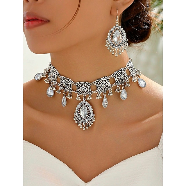  un parure de bijoux de mariée 1 ensemble Strass Alliage Boucles d'oreilles Collier Femmes Élégant Punk Luxe Parure de Bijoux Pour Mariage Soirée Occasion Spéciale