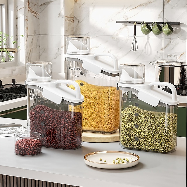  Cereal Containers Storage, 1500/2000/2800 ml Airtight Large Dry Food Storage Containers with Pouring Spout Measuring Cup for Snacks Grain Rice,BPA Free Dispenser Plastic Bin