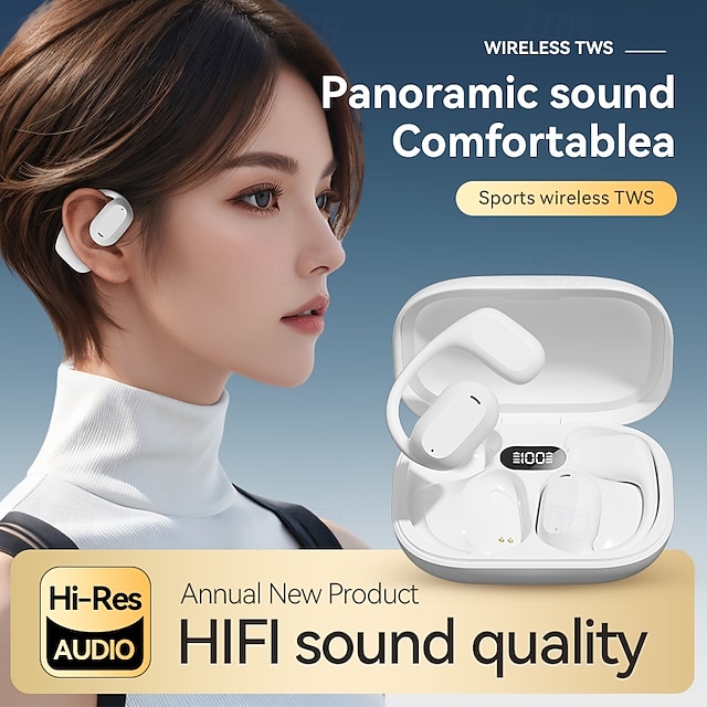  Casque audio sans fil Bluetooth 5.3 à conduction osseuse, avec affichage numérique, boîtier de charge, étanche, son stéréo immersif, casque de sport avec micro pour la course à pied, la marche et l'entraînement