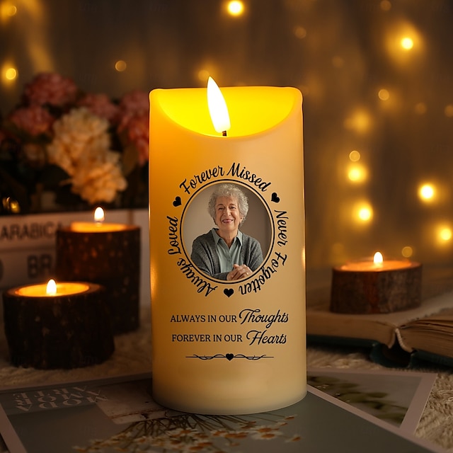  Personalized Memorial LED Candle Custom Photo Sympathy Gifts For Loss Of Loved Ones, Elegant Remembrance Light for Home Bedroom Decor, Tribute to Passed Loved Ones