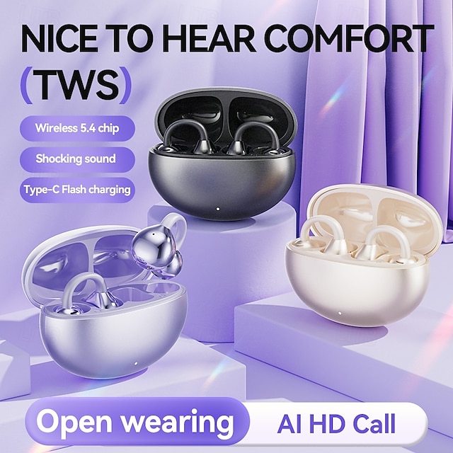  klip na ucho s pouzdrem pro bezdrátové nabíjení handsfree telefonování bluetooth 5.3 sportovní ergonomický design stereo pro cvičení
