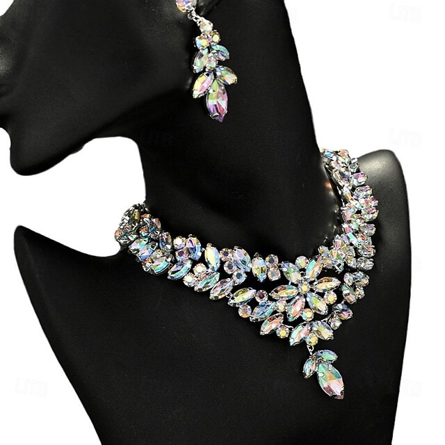Bridal Jewelry Sets Two-piece Suit Zircon Zircon Rhinestone 1 Necklace Earrings Women's Elegant Vintage Luxury Cute Beads Leaf Blessed irregular Jewelry Set For Wedding Anniversary Party4