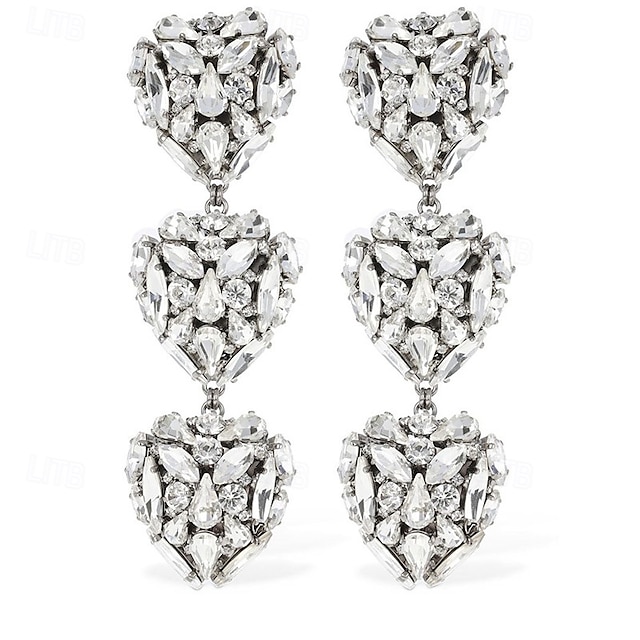  Women's Clip on Earring Classic Heart Precious Stylish Dangling Romantic Imitation Diamond Earrings Jewelry Silver For Wedding Party Club 1 Pair