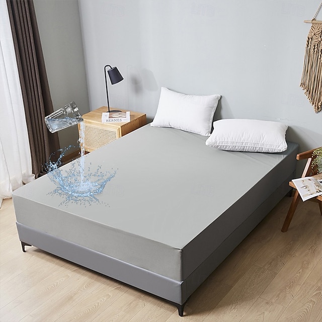  Protector de matelas imperméable Housse de matelas ajustée Protéger le lit Reine Pleine Roi Housse de lit protectrice douce Draps ajustés respirants confortables Protection à 5 côtés contre les