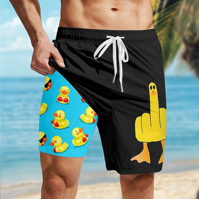  Voor heren dier Grappig Eend Gevoerde shorts 2 in 1 zwemshorts Zwemshorts Medium Taille Hawaii Vakantie Feestdagen Strand Kleding Zijzakken Met compressievoering Elastische tailleband met trekkoord