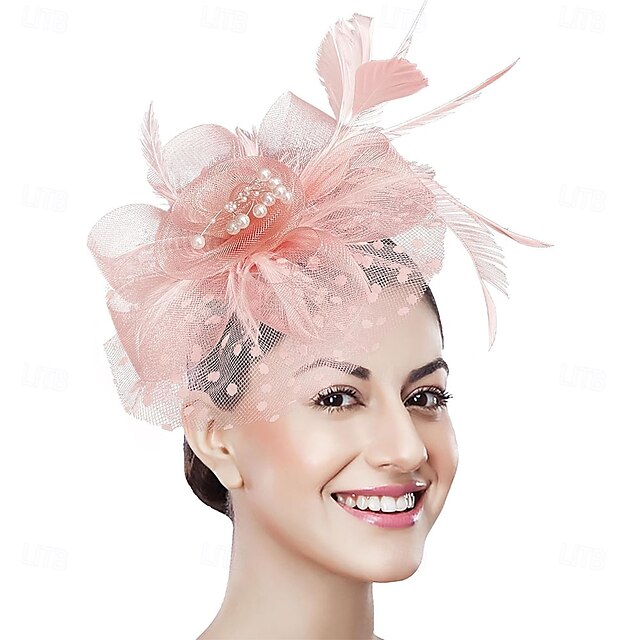  Cappello da donna con fascinator, stile anni '20 e '50, per feste di nozze, cocktail, fiori, rete, piume, fermaglio per capelli per carnevale