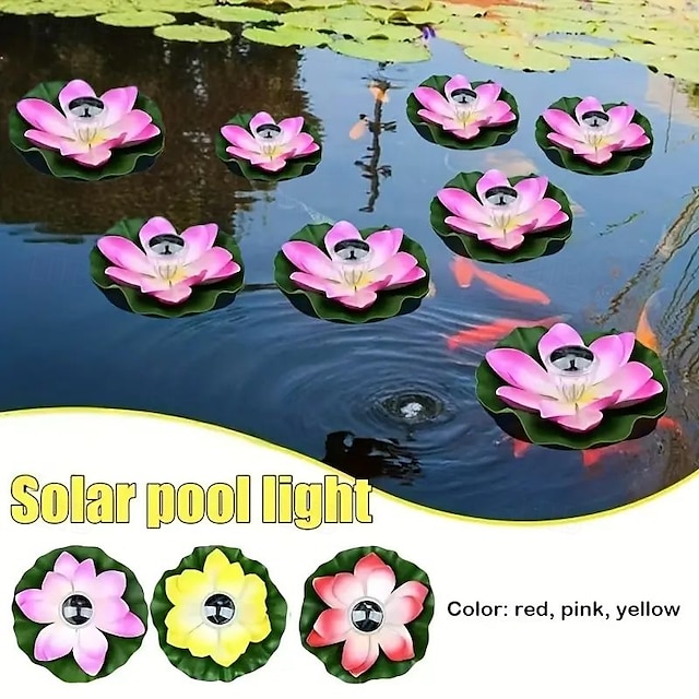  1 pz luce galleggiante solare per laghetto con loto, luce da giardino per esterni, cortile, foglia di loto, decorazione per laghetto, piscina, illuminazione, luce galleggiante per l'acqua