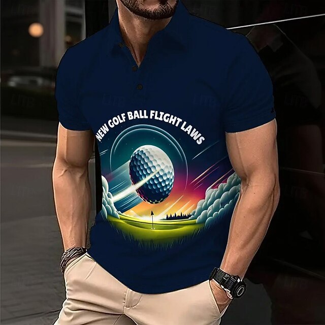 Men's Golf Sports Polo Shirts Short Sleeve Polo Shirts Collared Shirts Casual Outdoor Athleisure Daily Wear 3D Print Summer Black4