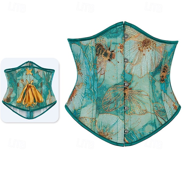  Rococò Completo Mascherata Corsetto Overbust Cosplay Jacquard Controllo della Pancia Push-Up Jacquard Costume Per donna Reale Mascherata Feste Carnevale di Venezia Adulti Corsetto
