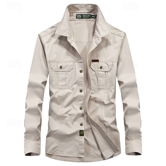  Per uomo Camicia Camicia Estiva Camicia casual Camicia con Bottoni Camicia cargo Nero Bianco Rosso Blu marino scuro Kaki Manica Lunga Semplice Colletto a Camicia Vacanza Camicia hawaiana Tasca