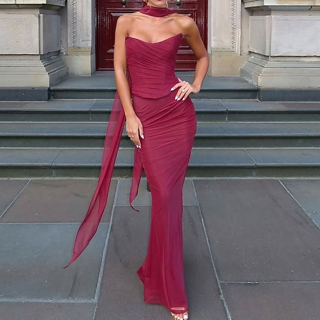  Mořská panna  trumpet quinceanera šaty elegantní šaty svatba svatební hosté dlouhé do podlahy bez rukávu bezramenné polyesterové bez zad s nařasením