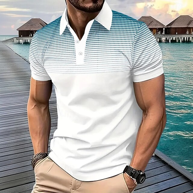 Men's Dot Geometic Polo Short Sleeve Polo Shirts Collared Shirts Casual School Outdoor Athleisure Daily Wear 3D Print Summer Light Blue-White4