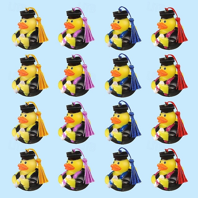  10 peças decoração de painel de carro chapéu de formatura pato de borracha enfeites de carro patos com boné de formatura