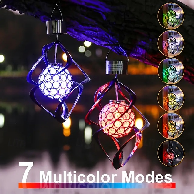  Outdoor LED Solar-Windspiellichter RGB Farbverlauf Farbe Anhänger silbernes Solar-Windspiel 7-farbige dekorative hängende Lichter