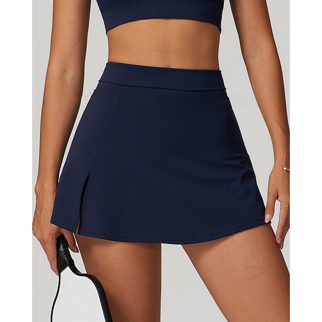  US Open Women's Tennis Skirts Tennis Skirts with Shorts Side Pockets Side Split Stretchable Tennis Golf Pickleball Solid Colored Bottoms Black White Brown Tennis Clothing
