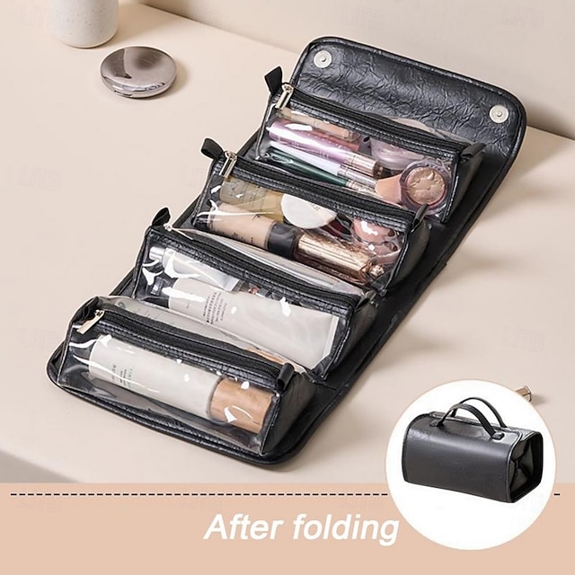 fold up travel makeup bag The Small Bronze Traveller - Fold-Down The travel bag features four detachable PVC zip pouches Leather Travel Cosmetic Bag Large