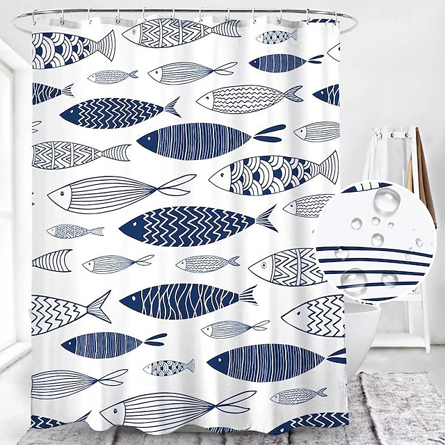 Shower Curtain with Hooks 180cm*180cm(70"*70") Polyester Washable Waterproof Colorful Fishes for Kid Abstract Modern Cartoon Pattern 11