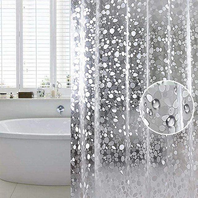 Bathroom Shower Curtain Pvc Waterproof 180cm*180cm(70"*70") Clear Cobblestone Transparent Heavy Duty with 12 Grommets Plastic Hooks Bathroom 12