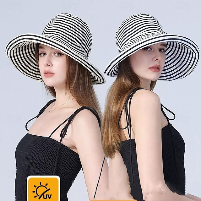  solhatt for kvinner bred brem sommer upf50 uv-beskyttelsesstripe lett fottur utendørs caps