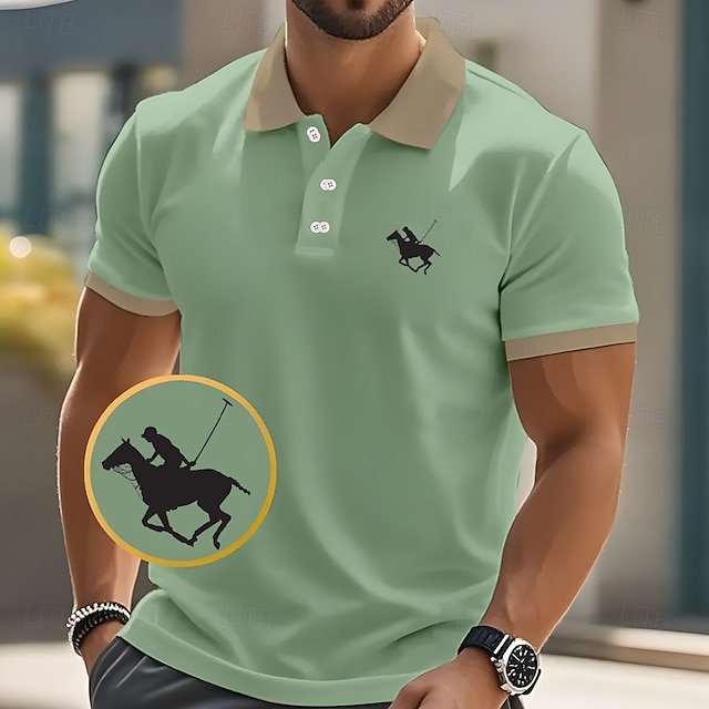  Homme Course de chevaux Polo Manche Courte Polos Chemises à Col Occasionnel École Extérieur Tenue quotidienne Impression 3D Été Printemps Automne Rose Claire bleu marine Marron