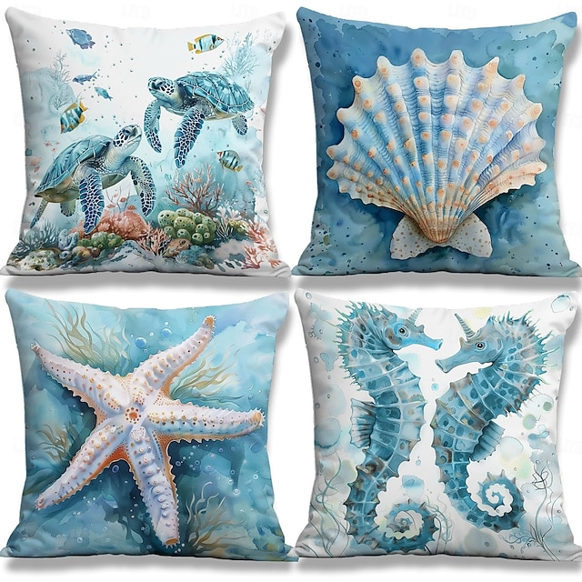  Summer Ocean Creature Decorative Toss Pillows Cover 1PC Soft Square Couch Cushion Case Pillowcase for Bedroom Livingroom Sofa Chair