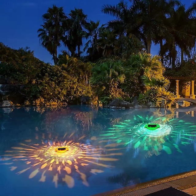  Lampes solaires sous-marines flottantes pour piscine, avec changement de couleur RVB, rechargeables, motif poisson, éclairage extérieur IP67 avec 6 modes d'éclairage pour piscine creusée, jacuzzi,