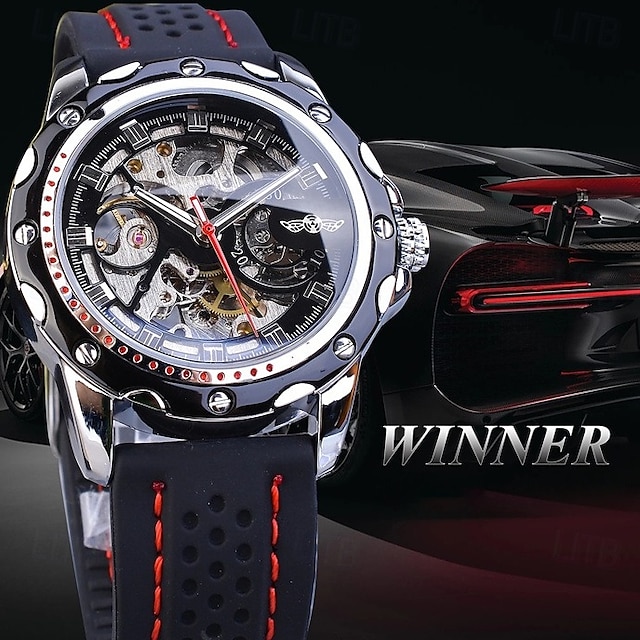  WINNER pánské mechanické hodinky luxusní velký ciferník módní obchodní automatické samo-windující luminiscenční dekorativní kožené hodinky dárky k Den otců