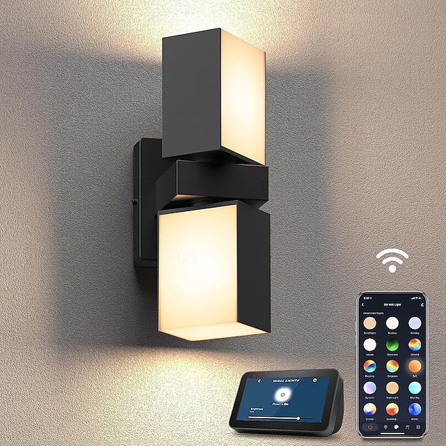  Led buiten-/binnenwandlamp met 2 koppen, Tuya Amat app, verstelbare stralingshoek, led verandalamp, buitenlamp 110-240V