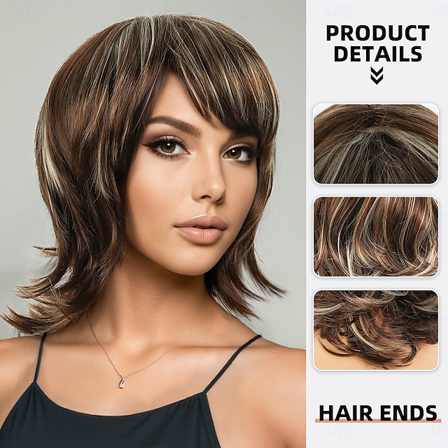  Syntetické paruky Vlnitá Bouncy Curl Asymentrický střih Elegantní ofina na stroji Paruka 16