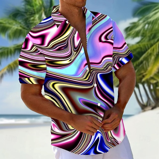  Pánské Geometrický Abstraktní tekuté umění Košile Košile pro volný čas Košile na knoflíky Krátký rukáv Móda pro volný čas Dovolená Streetwear Léto Jaro Přehnutý 3D tisk košile s límečkem Jedna předn