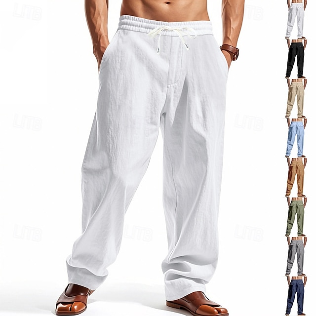  Per uomo Pantaloni di Lino Pantaloni Pantaloni Estivi Pantaloni da Spiaggia Tasca Coulisse Elastico in vita Semplice Comodità Traspirante Vacanza Quotidiano Ferie Hawaiano Boho Nero Bianco