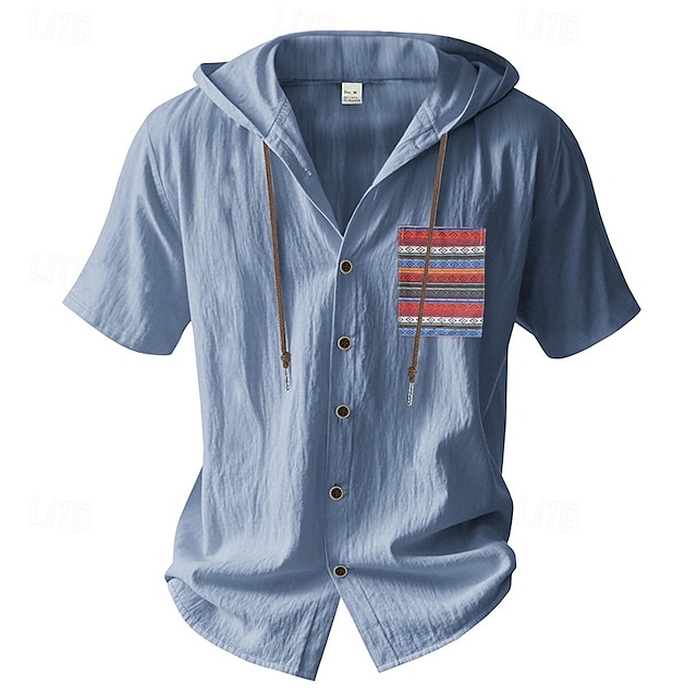  Herren Hemd Freizeithemd Knopfhemd Baumwollhemd Einfach Urlaub Straße Schwarz Weiß Hellgrün Dunkelmarine Kurzarm Mit Kapuze Sommer Bekleidung Button-Down