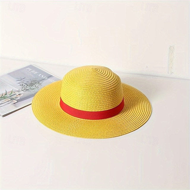 1pc Stroh Sonnenhut gelb Strohhut Damen Cosplay Sonnenschutz Performance Hut Herrenmode Hut atmungsaktiv runde Krempe Strohhut