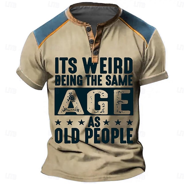  Hombre Es raro tener la misma edad Camiseta Henley Shirt Manga Corta Impresión 3D Moda Casual Estilo callejero Calle Deporte Casual Primavera verano Azul Piscina Verde Trébol Caqui Gris Henley