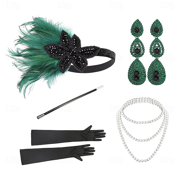  1920-as évek A nagy Gatsby Flapper fejpánt Gyöngyös karkötő Fülbevaló A nagy Gatsby Toll Retro Csillogó glitter Kristály / Strassz Női Farsang Valentin nap Álarcos mulatság Party estélyi viselet