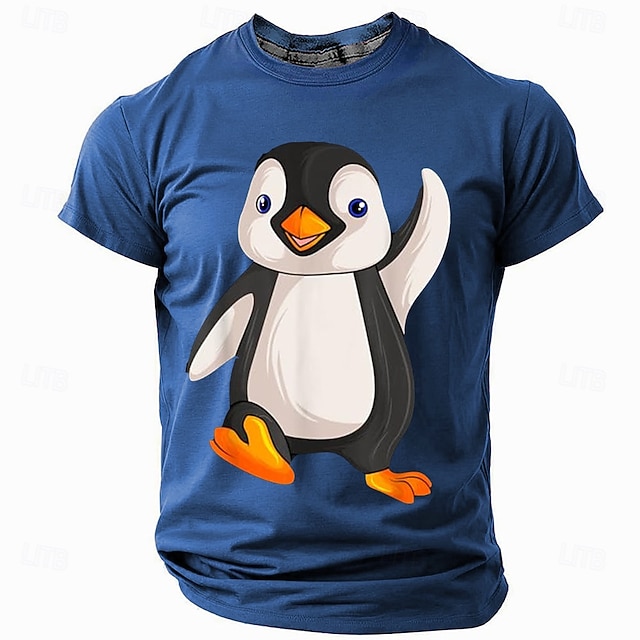  男性用 ペンギン Tシャツ 半袖 Tシャツ 3Dプリント クルーネック シャツ ファッション 誇張された 日常 パーティー ストリート カジュアル ルビーレッド ブルー グリーン 夏 春 オールシーズン 衣類 S M L XL XXL XXXL